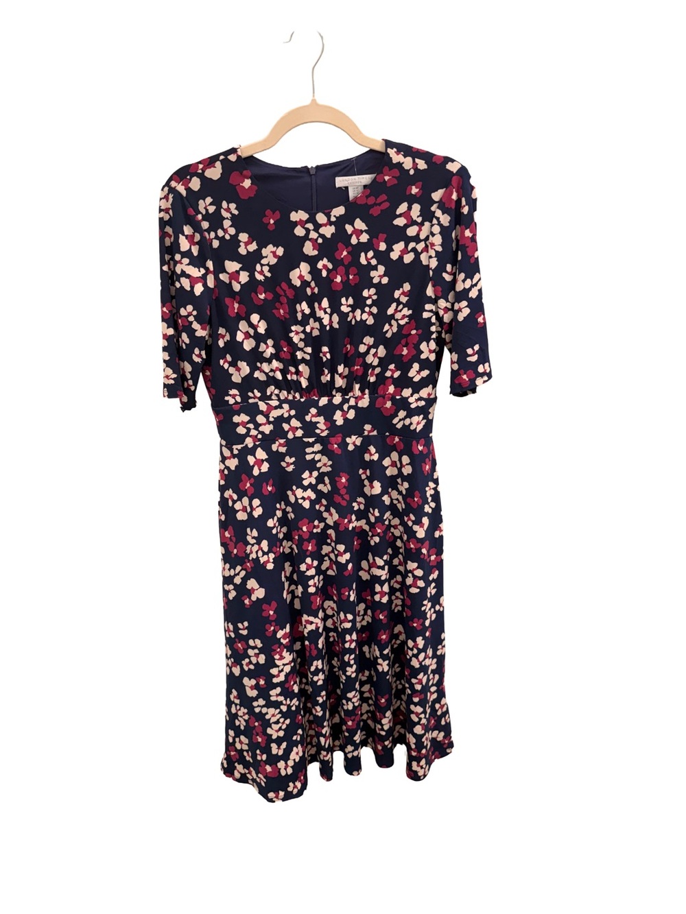 London Times Navy Floral Midi Dress with Coral and White Blooms - Picture 3 of 6